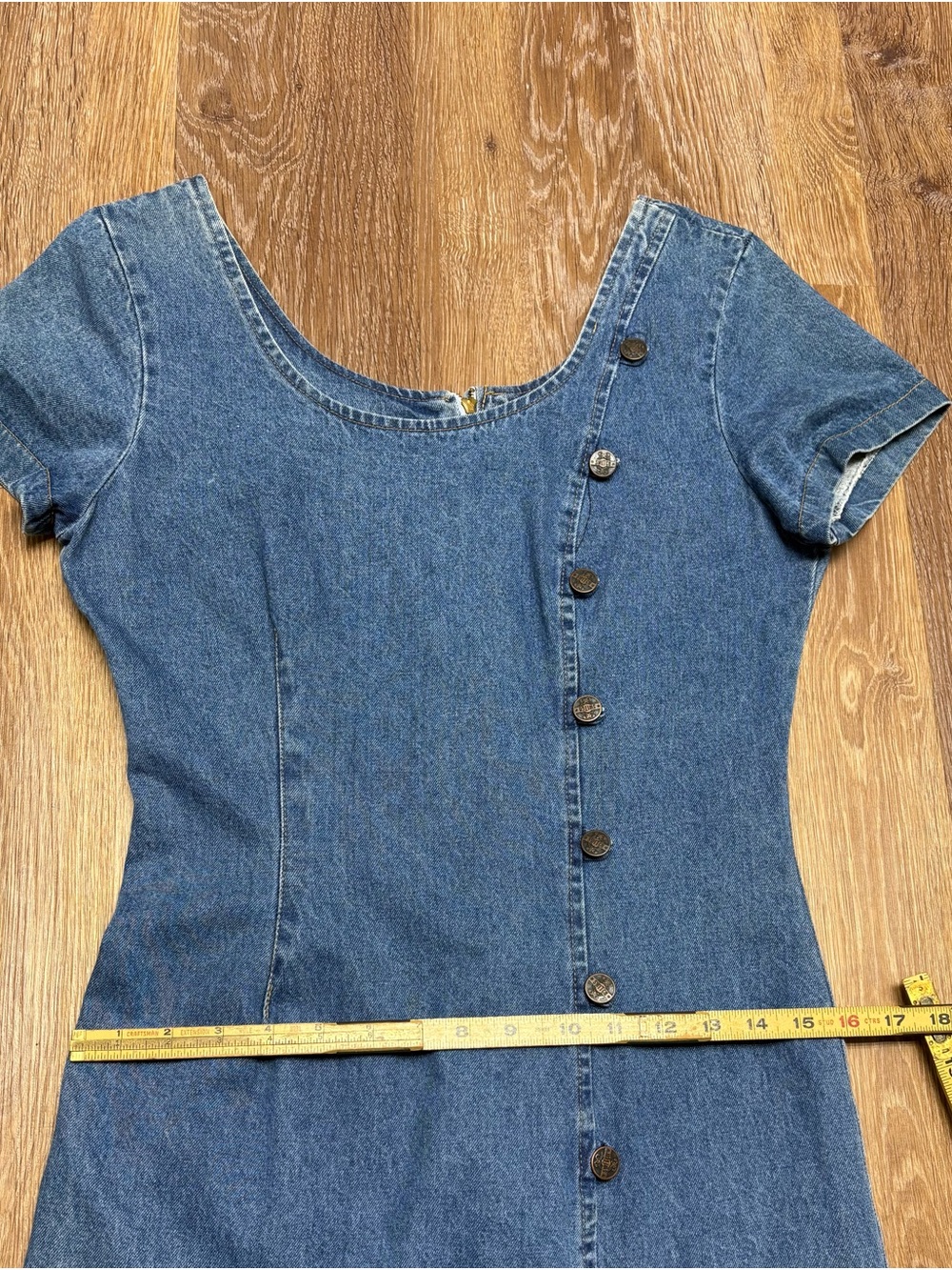 Denim Midi Dress with Front Button Detail - Blue - Picture 6 of 8